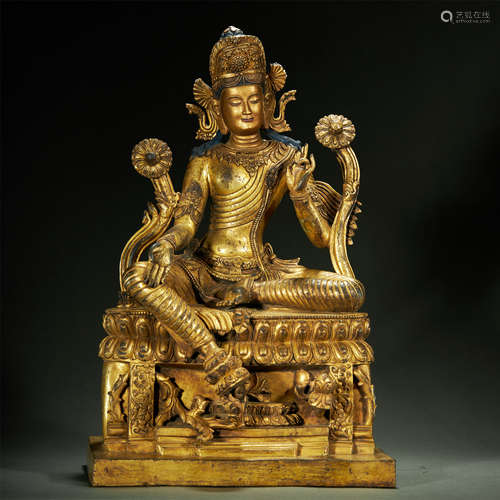 TIBETAN GILT-BRONZE BUDDHA STATUE,QING DYNASTY