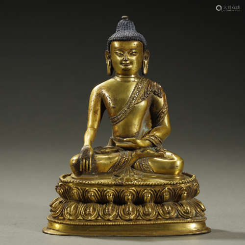 QING DYNASTY,GILT-BRONZE BUDDHA STATUE