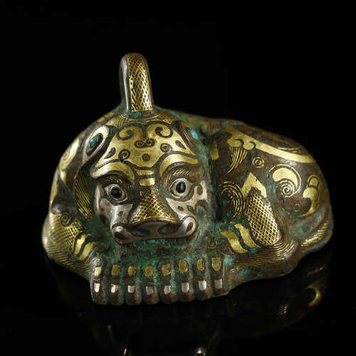 GOLD AND SILVER-INLAID BRONZE MYTHICAL BEAST,WARRING STATES ...