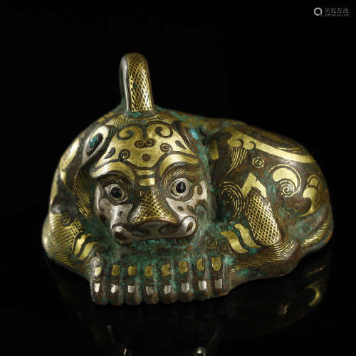 GOLD AND SILVER-INLAID BRONZE MYTHICAL BEAST,WARRING STATES ...