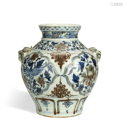 UNDERGLAZE BLUE AND COPPER-RED JAR,MING DYNASTY
