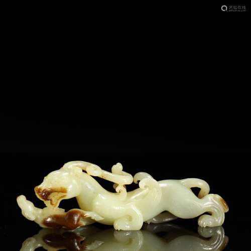 ANCIENT CHINESE,WHITE AND RUSSET JADE MYTHICAL BEAST