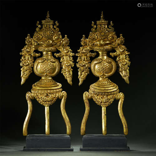 QING DYNASTY,A PAIR OF GILT-BRONZE RELIGIOUS WEAPONS