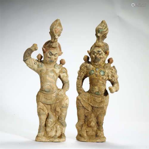 A PAIR OF SANCAI-GLAZED POTTERY WARRIORS,TANG DYNASTY