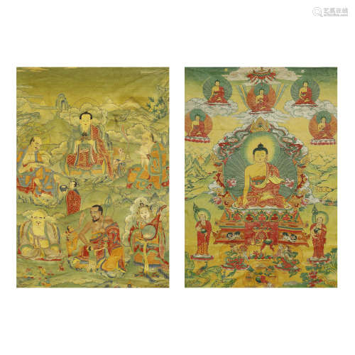 QING DYNASTY,A SET OF EMBROIDERED SILK TANGKAS