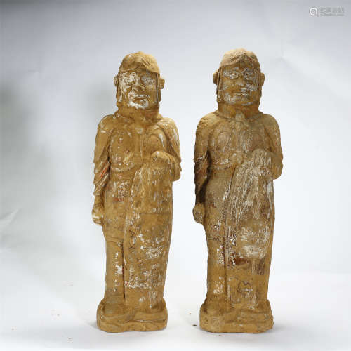 NORTHERN WEI DYNASTY,A PAIR OF PAINTED POTTERY WARRIORS