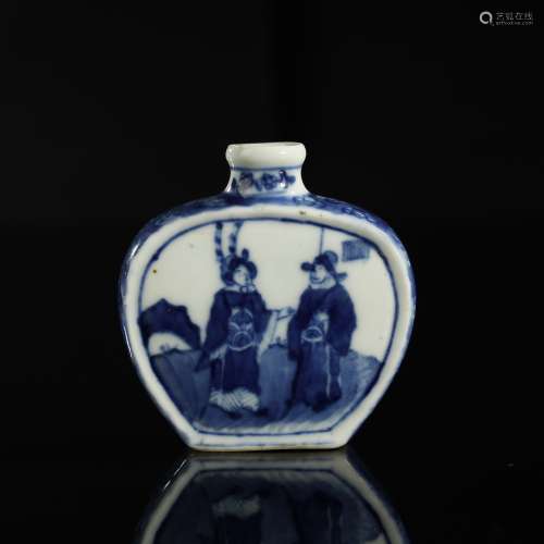 QING DYNASTY,BLUE AND WHITE GLAZED SNUFF BOTTLE