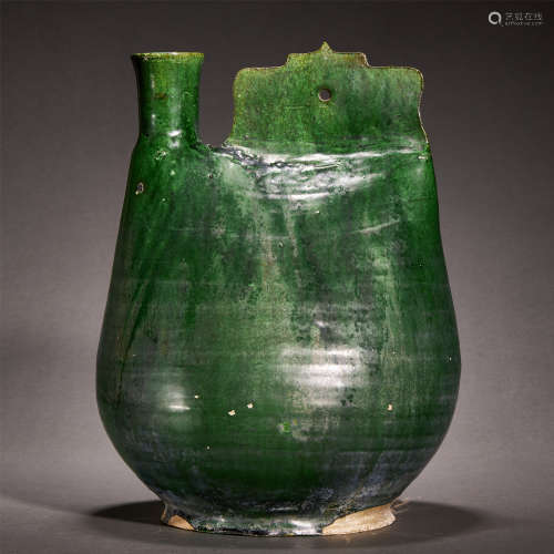 HAN DYNASTY,GREEN GLAZED POTTERY EWER