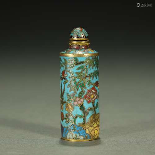 A FINE GILT-BRONZE CLOISONNE ENAMEL SNUFF BOTTLE,QING DYNAST...