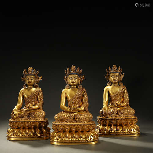 A SET OF GILT-BRONZE BUDDHA STATUE,QING DYNASTY