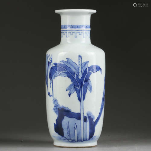 QING DYNASTY,BLUE AND WHITE FIGURE VASE