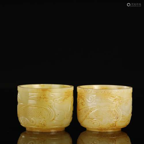 ANCIENT CHINESE,A PAIR OF HETIAN JADE 