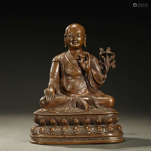 A FINE SILVER-INLAID BRONZE BUDDHA STATUE,QING DYNASTY