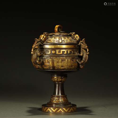 CHINESE GILT-BRONZE DRAGON CENSER AND COVER