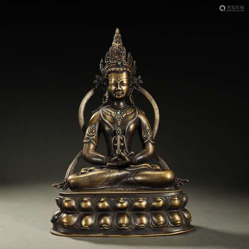 OLD TIBETAN ALLOY BRONZE BUDDHA STATUE,ABOUT 8th-12th CENTUR...