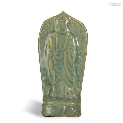 ANCIENT CHINESE,CELADON-GLAZED CARVED BUDDHA