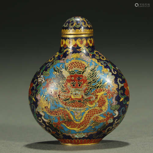 A FINE GILT-BRONZE CLOISONNE ENAMEL SNUFF BOTTLE,QING DYNAST...