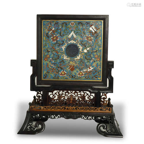 A FINE GILT-BRONZE CLOISONNE ENAMEL SCREEN WOOD BASE,QING DY...