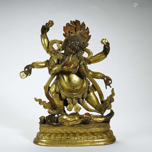 QING DYNASTY.GILT-BRONZE BUDDHA STATUE