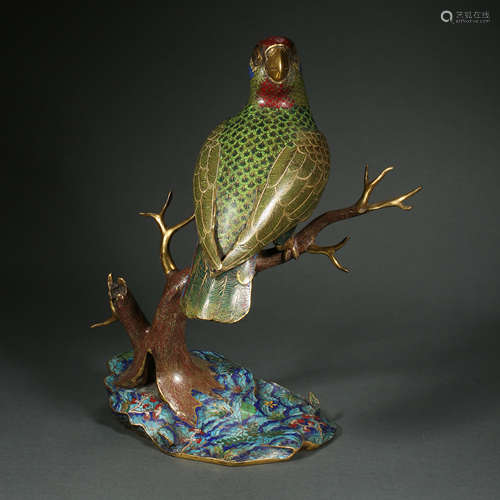 CHINESE GILT COPPER ENAMEL BIRD, QIANLONG PERIOD, QING DYNAS...