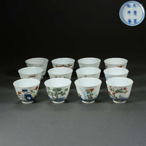 A SET OF TWELVE FLOWER GOD CUPS, KANGXI PERIOD, QING DYNASTY