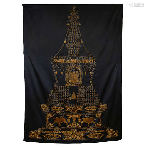 EMBROIDERED GUANYIN BUDDHIST PAGODA, QIANLONG PERIOD, QING D...