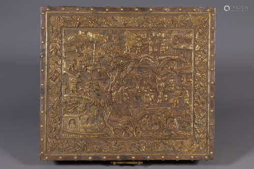 CHINESE ANCIENT SILVER GILT CHARACTER STORY COVER BOX