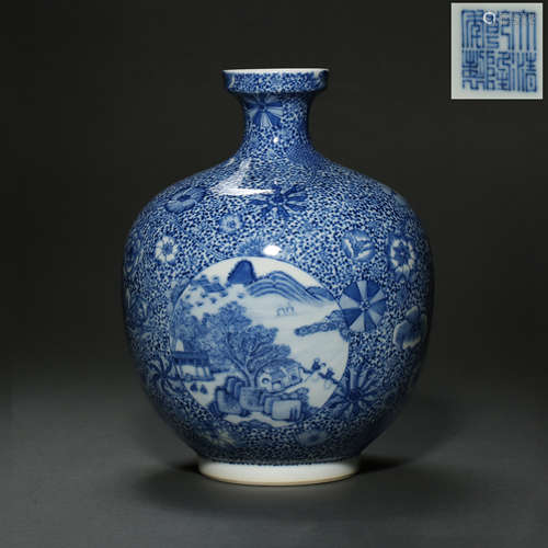 CHINESE BLUE AND WHITE VASE, QIANLONG PERIOD, QING DYNASTY