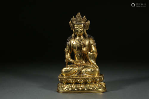 GILT BRONZE GUANYIN, QING DYNASTY