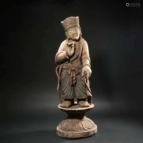 CHINESE PAINTED WOODEN BUDDHA