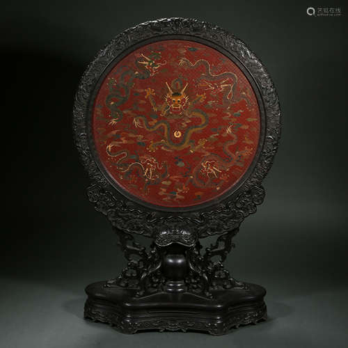 CHINESE QING DYNASTY LACQUER SCREEN, ROSEWOOD