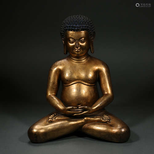 CHINESE QING DYNASTY GILT BRONZE YOGA SEATED STATUE