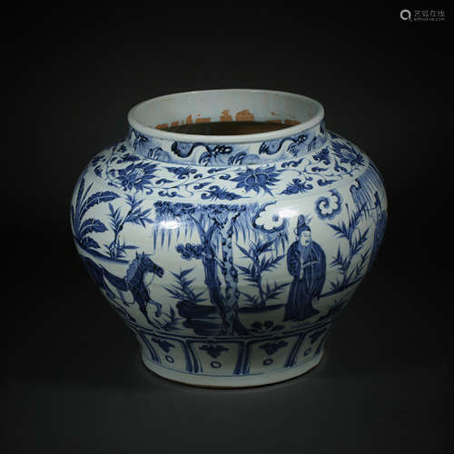 CHINESE YUAN DYNASTY BLUE AND WHITE POT