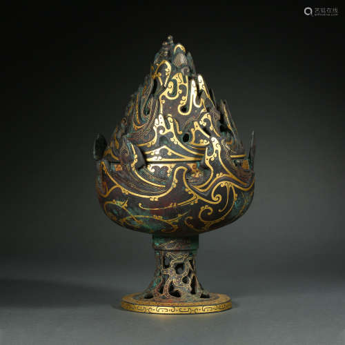 CHINESE HAN DYNASTY AROMATHERAPY INLAID WITH SILVER AND GOLD