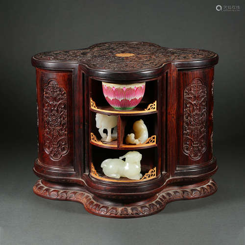 A SET OF CHINESE MULTI-TREASURE CABINETS, HETIAN JADE, AGATE...