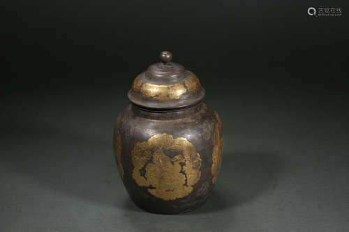 CHINESE LIAO DYNASTY SILVER GILT LID POT