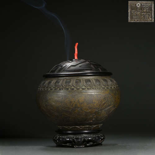 CHINESE QING DYNASTY BRONZE INCENSE BURNER, CORAL