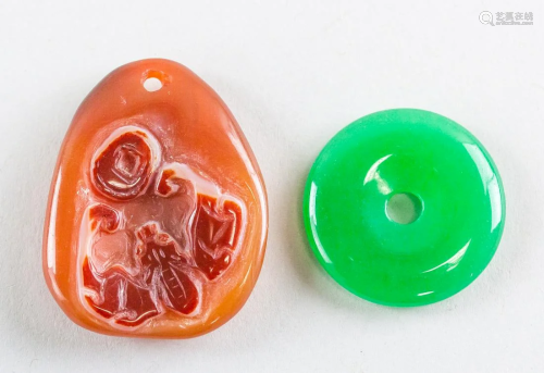 Lot of Two Red and Green Jade Round Pendant