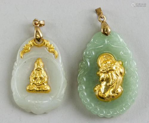 Lot of Two Chinese Gilt Jade Pendant