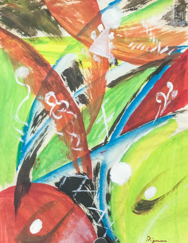 Abstract Gouache on Paper Signed Diguan