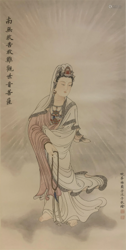 A CHINESE PAINTING OF GUANYIN BUDDHA