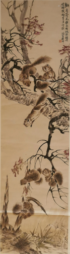 A CHINESE PAINTING OF ANIMALS ON THE BRANCH
