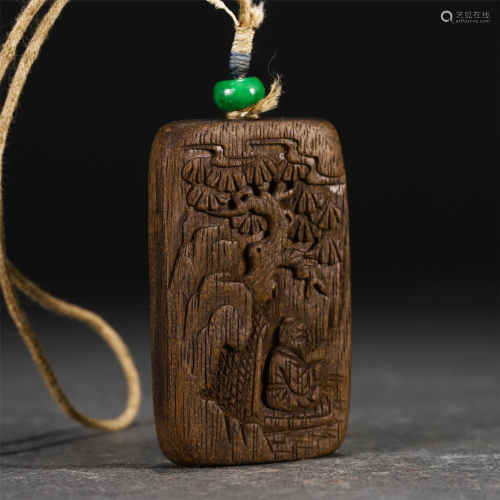 A CHINESE AGARWOOD FIGURE AND STORY PLAQUE