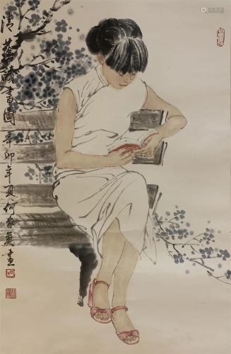 A CHINESE PAINTING OF BEAUTIFUL GIRL