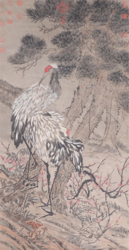 A CHINESE PAINTING OF TWO CRANES