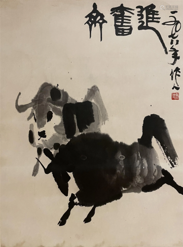 A CHINESE PAINTING OF CATTLES