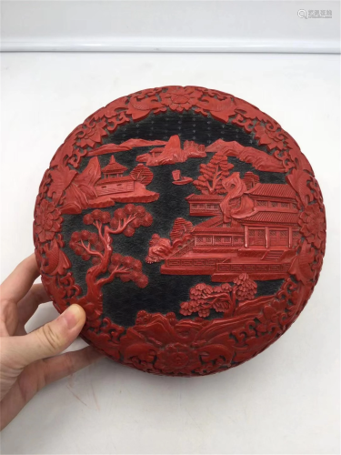 A CHINESE CARVED TIXI LACQUER ROUND BOX