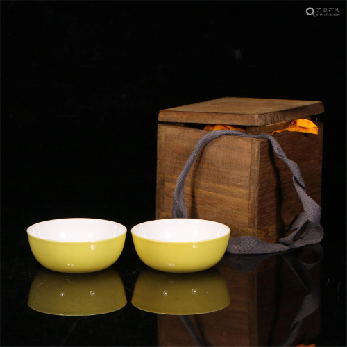 A PAIR OF CHINESE GUAN-STYLE YELLOW GLAZED PORCELAIN