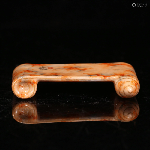 A CHINESE WOOD PATTERN GLAZED INKBED