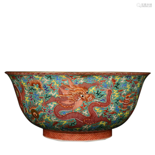 PAINTED ENAMEL 'DRAGON' BOWL